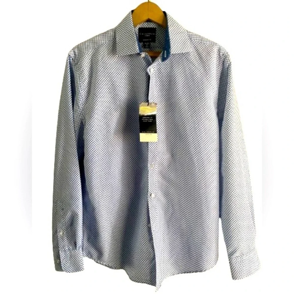 Calabrum London Mens Modern Fit Dress Shirt Blue White Geometric Medallion S NEW